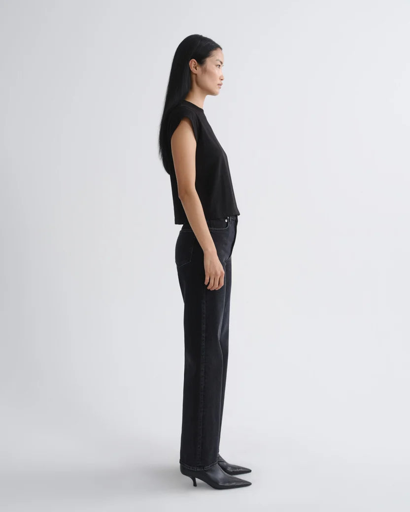 Bryce Cap Sleeve Tee in Black side view on model