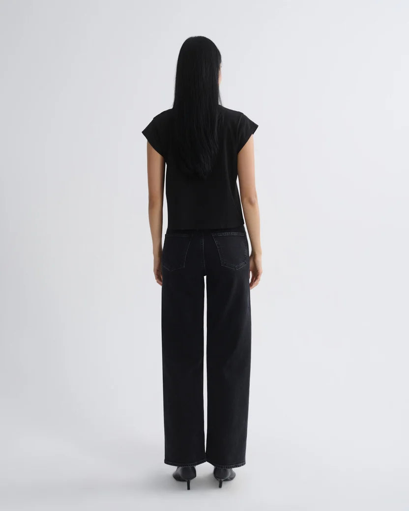 Bryce Cap Sleeve Tee in Black back view on model