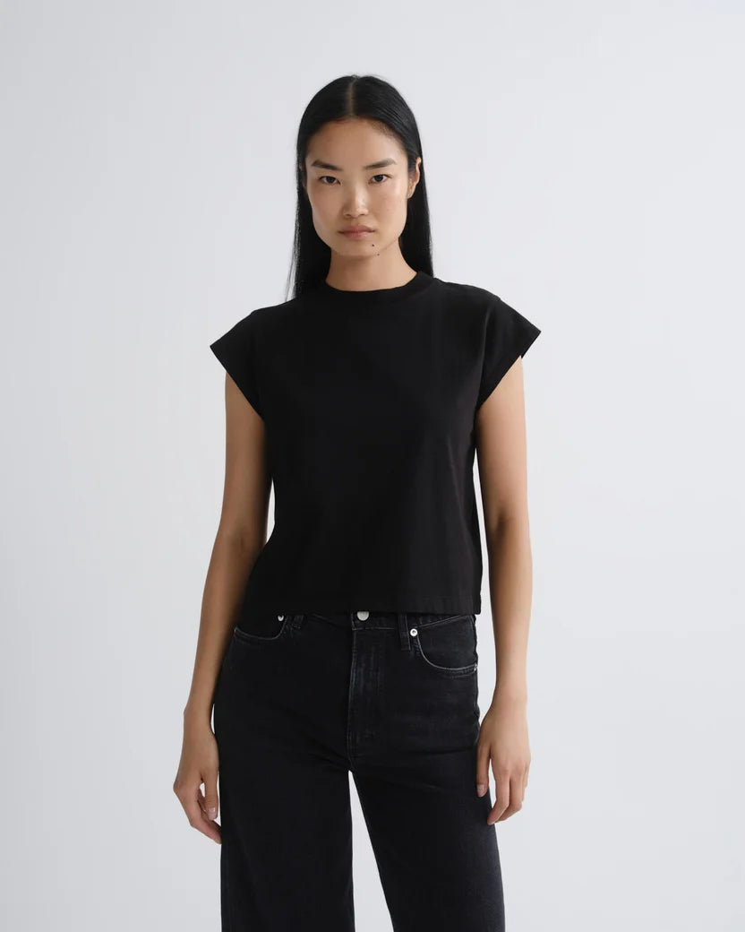 Bryce Cap Sleeve Tee in Black front view on model