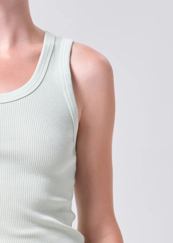 Poppy Tank in Mint Cream close up shoulder