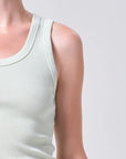 Poppy Tank in Mint Cream close up shoulder