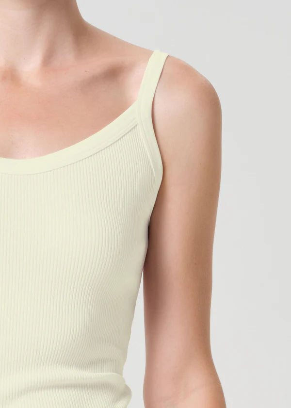 Jordan Tank in Lemon Drop close up shoulder