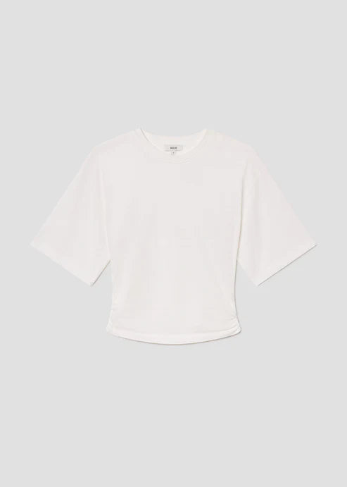 White blouse with a wide collar on a light gray background