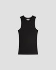 Black sleeveless top on a light gray background