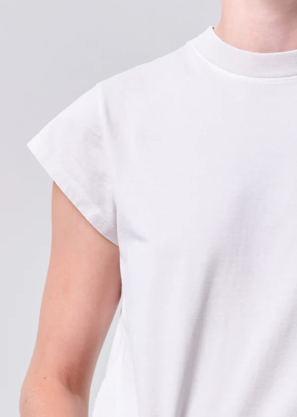 Long Line Bryce Cap Sleeve Tee Bone close up shoulder detail