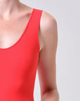 Tora Bodysuit in Vermilion close up shoulder