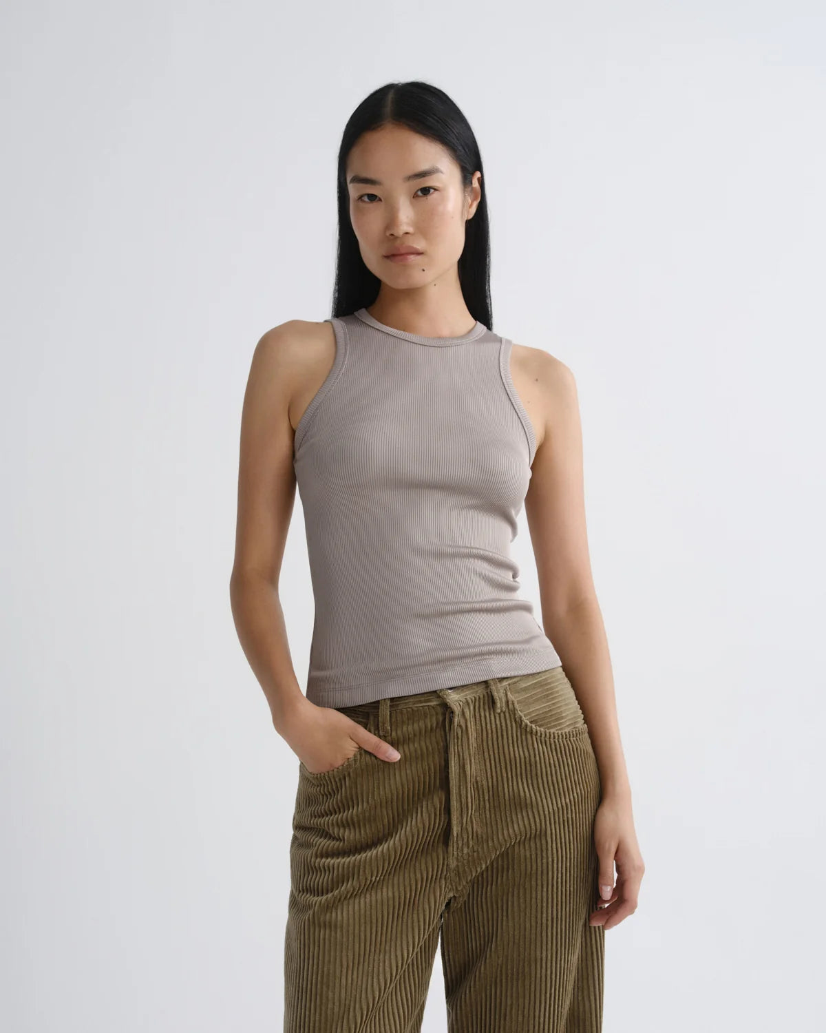Andre Tank in Taupe front view on model