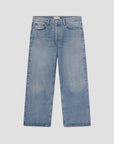 Blue jeans on a light gray background product view