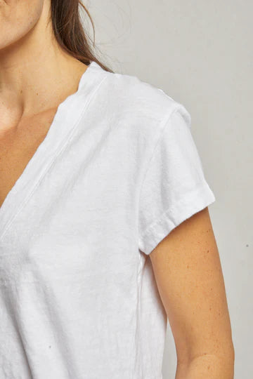 Alanis Recycled V Neck Tee White close up