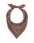 the silky bandana in chocolate tied to go around the neck on a white background 