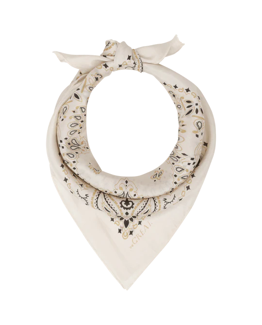 The Silk Bandana Cream tied, by itself