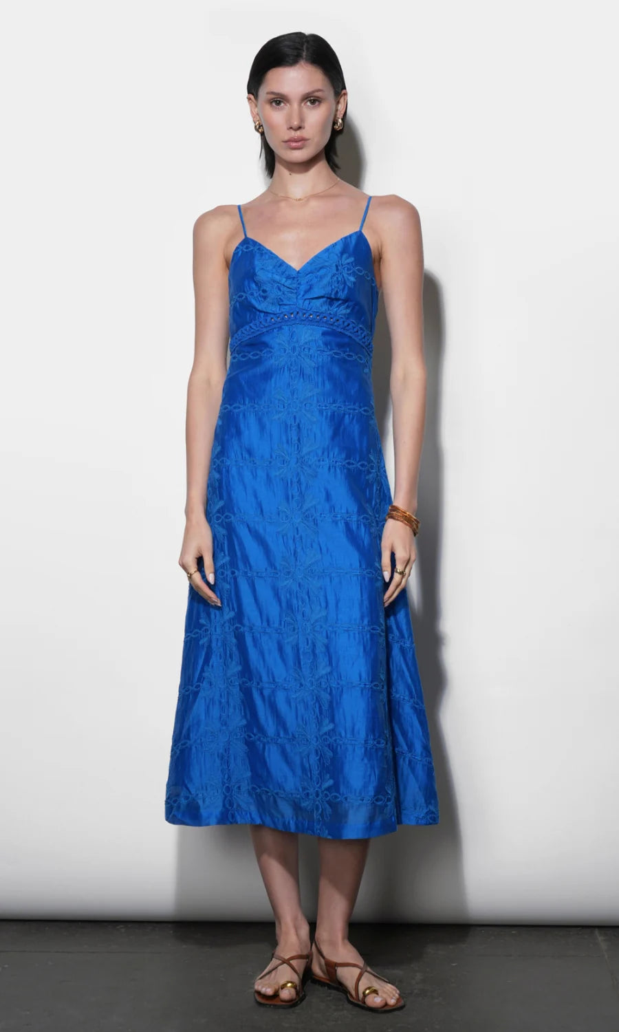 Abigail Embroidered Empire Midi Dress front