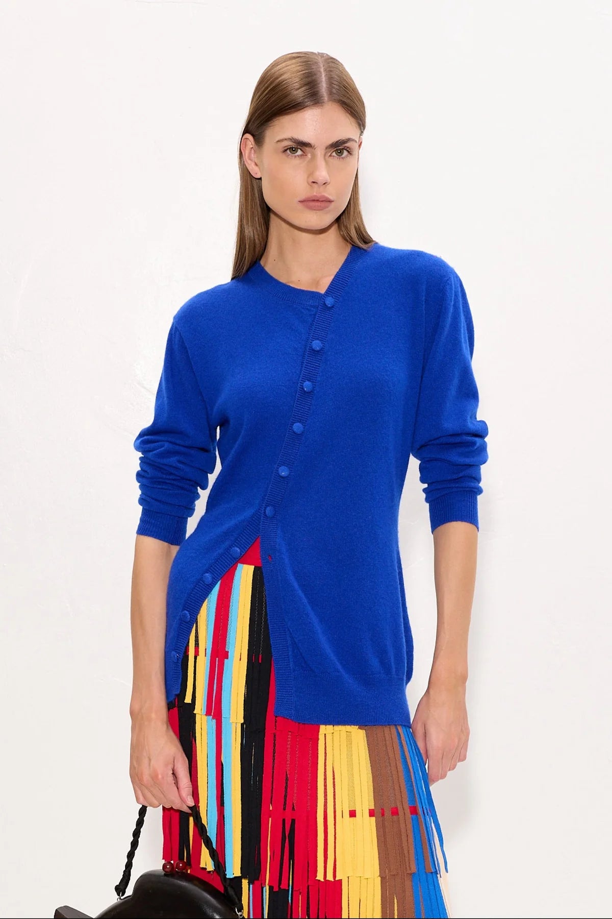 Ada Cardigan front view on model with sleeves rolled up