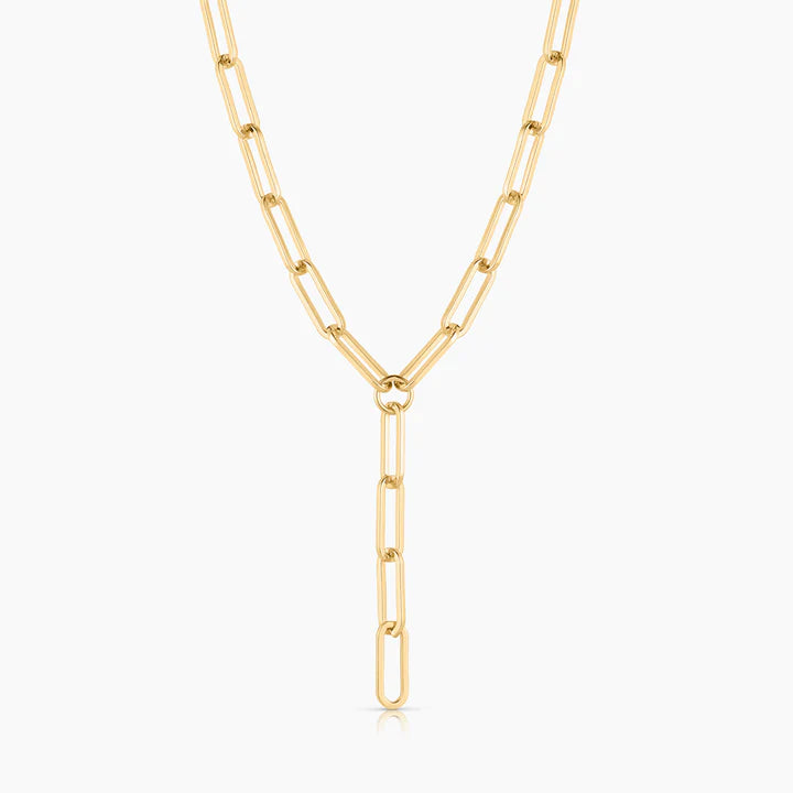 Gold chain necklace on a white background
