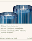 Two blue glass candles with a white background