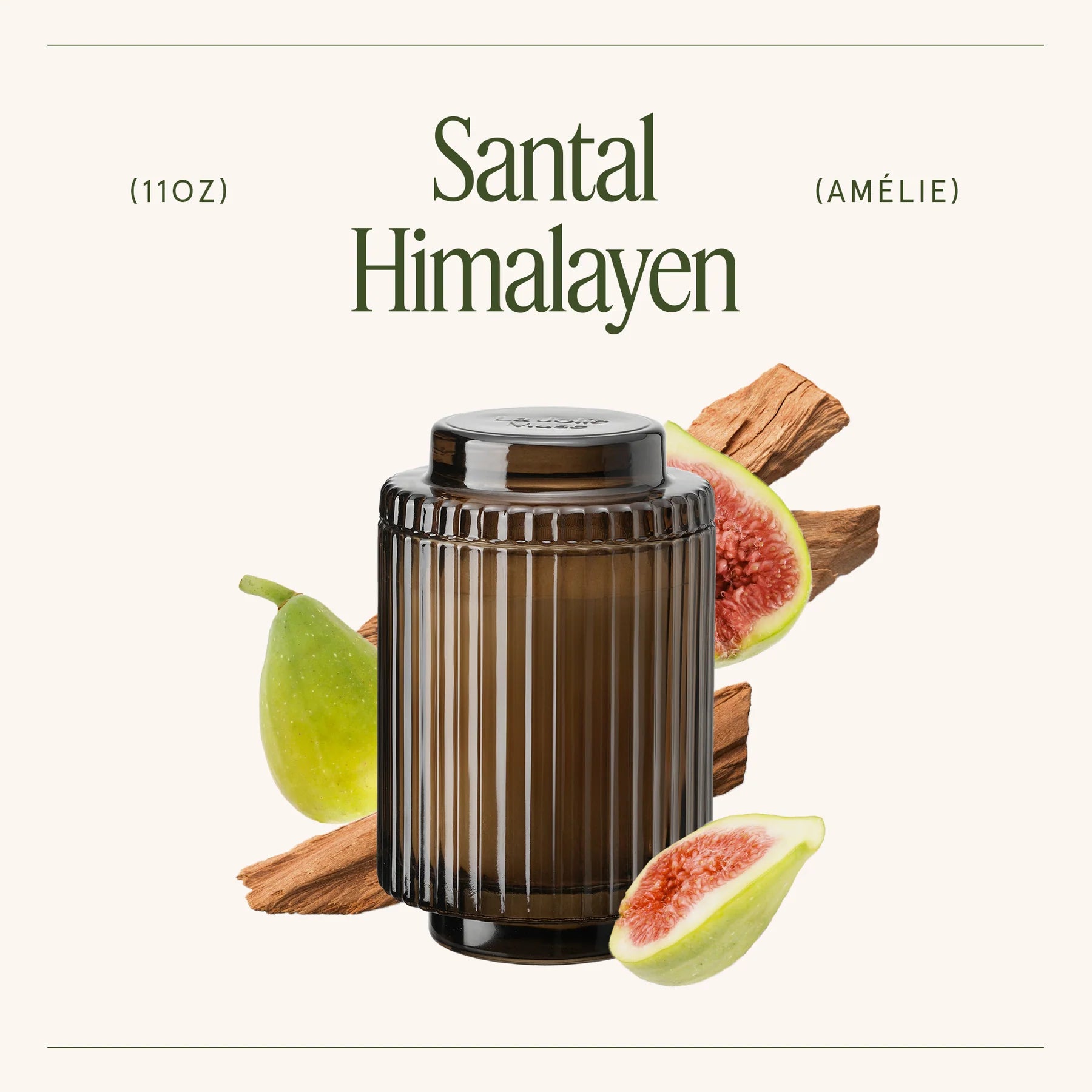 Santal Himalayen candle with figs and cinnamon sticks on a white background
