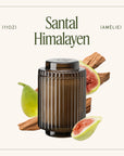 Santal Himalayen candle with figs and cinnamon sticks on a white background