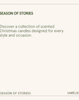 Text advertisement for scented Christmas candles by 'Season of Stories' and 'Amélie'.