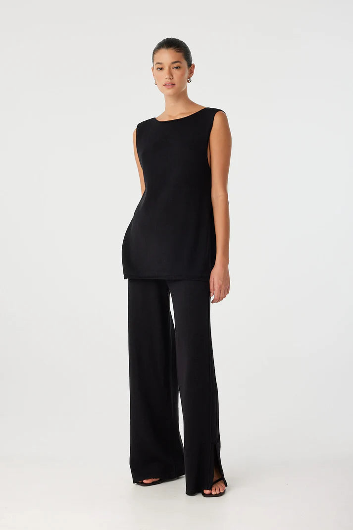 Poppy Reversible Longline Tank with ties in back and Poppy Pant, front view