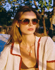 Ashton Tuscan Tortoise 12k Sunglasses on model outside