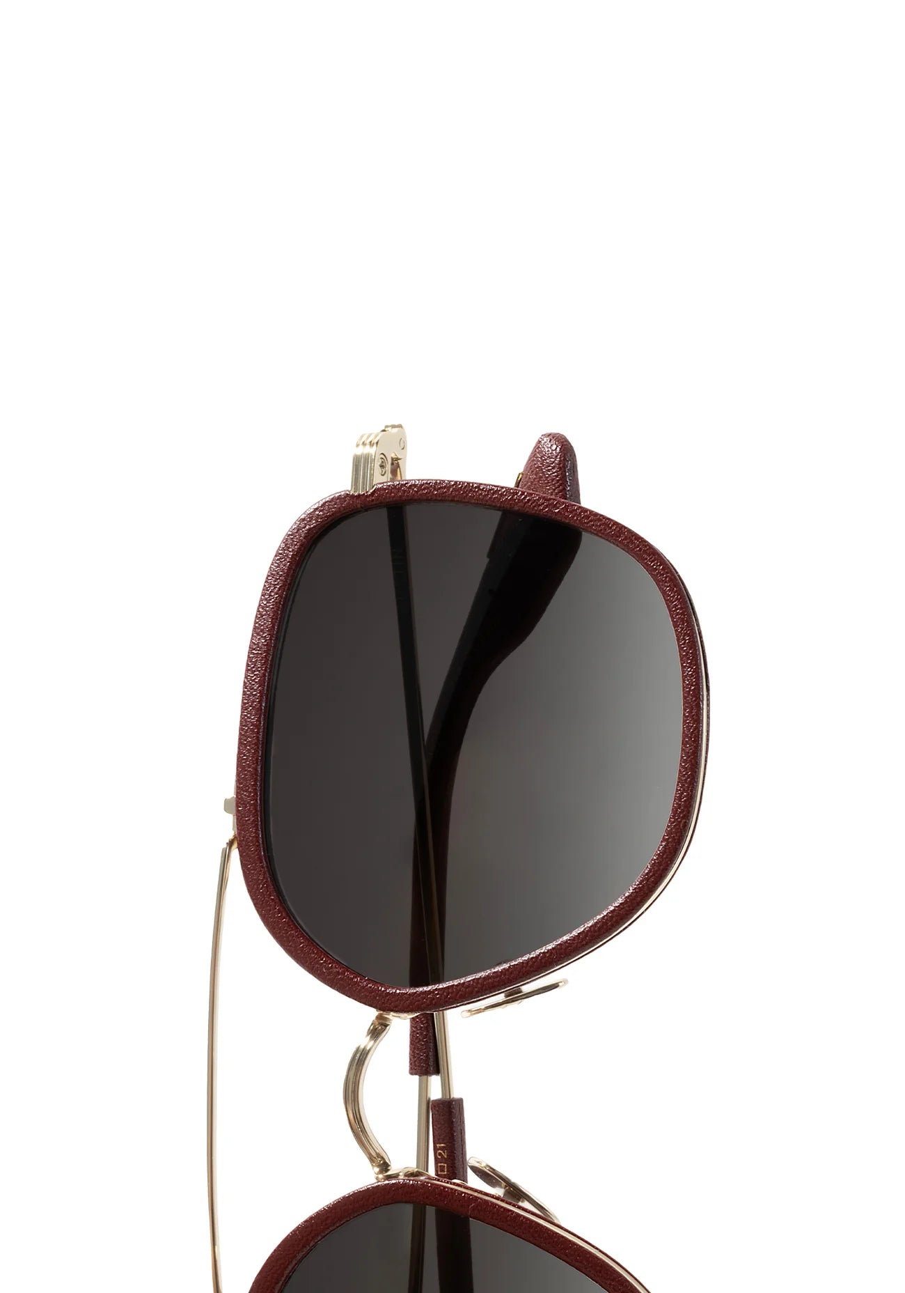Austin 12K Titanium + Burgundy Leather Sunglasses super close up detail