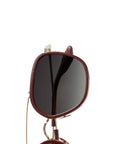 Austin 12K Titanium + Burgundy Leather Sunglasses super close up detail