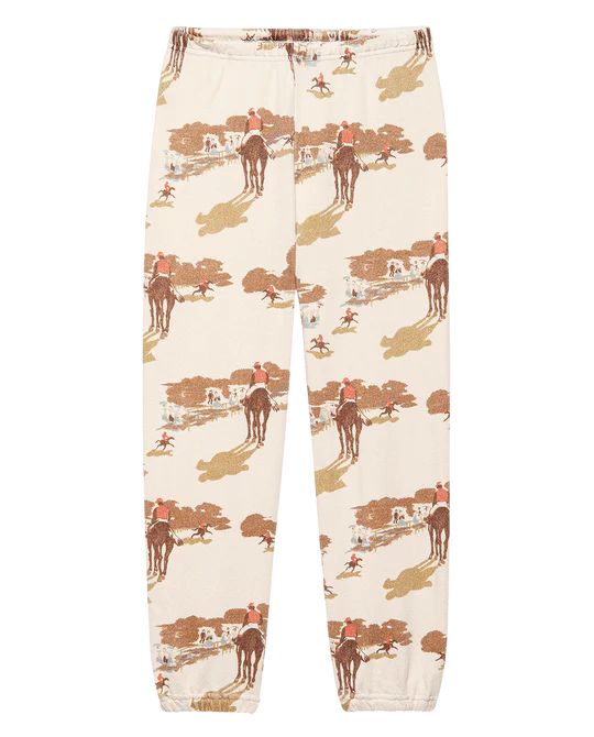 The Stadium Sweatpant in riding horses print by itself