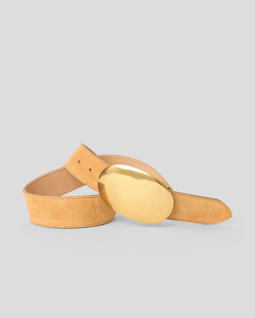 Myra Suede Belt front view stacked on itself