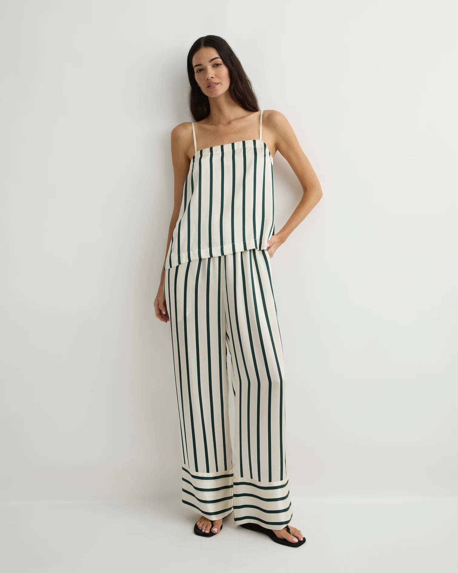 Cannes Silk Camisole Forest Stripe front view