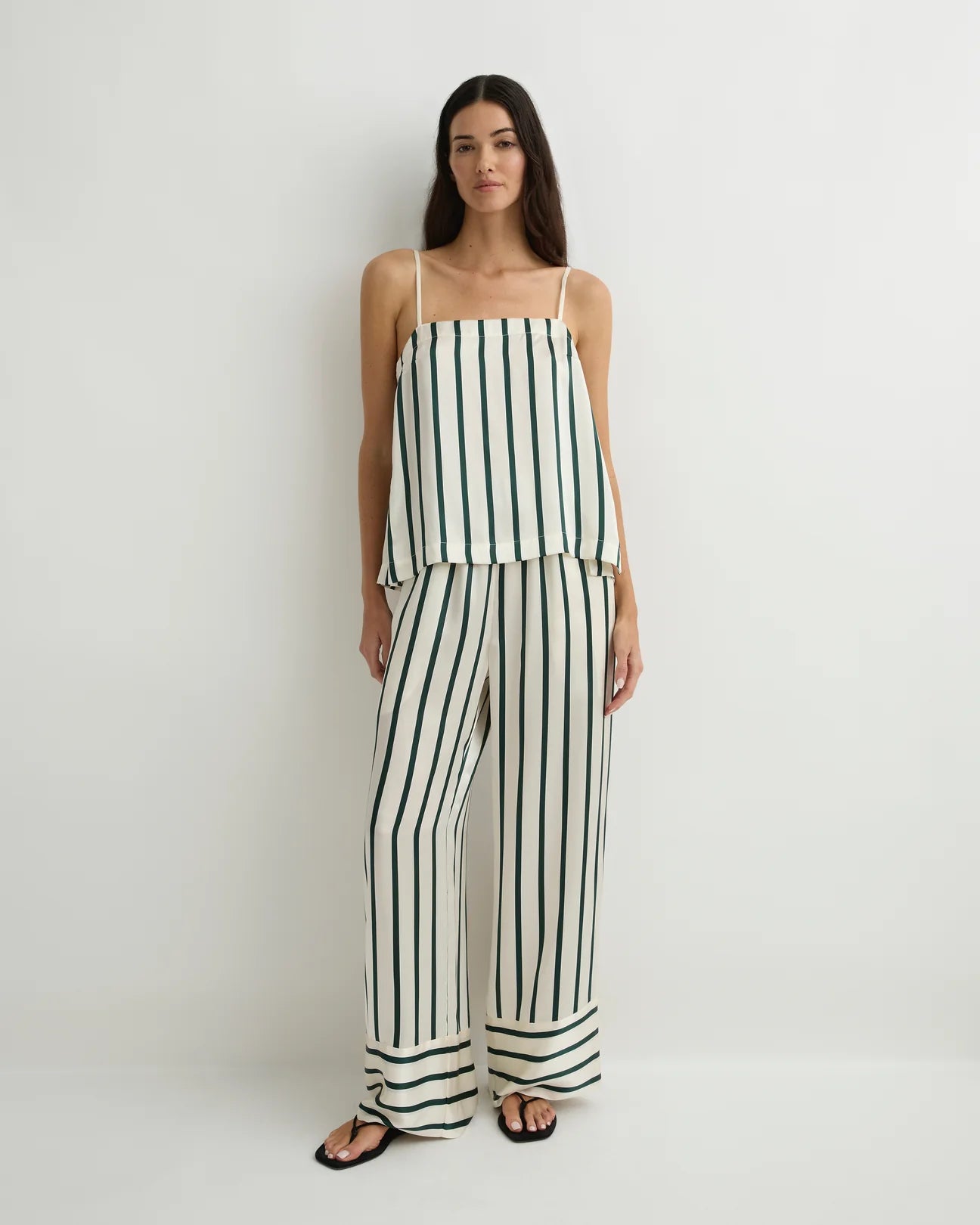 Cannes Silk Camisole Forest Stripe front