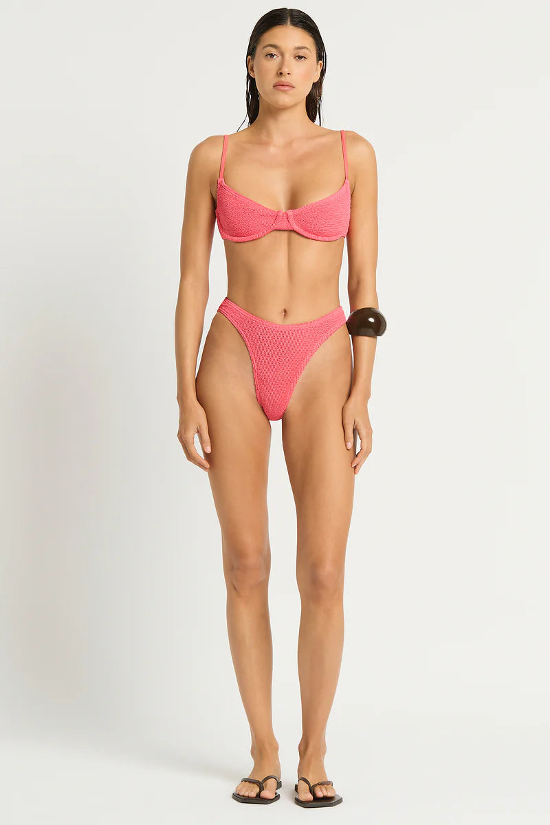 Model size XS wearing Gracie Balconette in Coral Pink, front