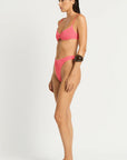 Model size XS wearing Gracie Balconette in Coral Pink, side