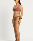 Model size M Malibu 2.0 Crop in Fawn Shimmer and Sign Brief in Fawn Shimmer, side
