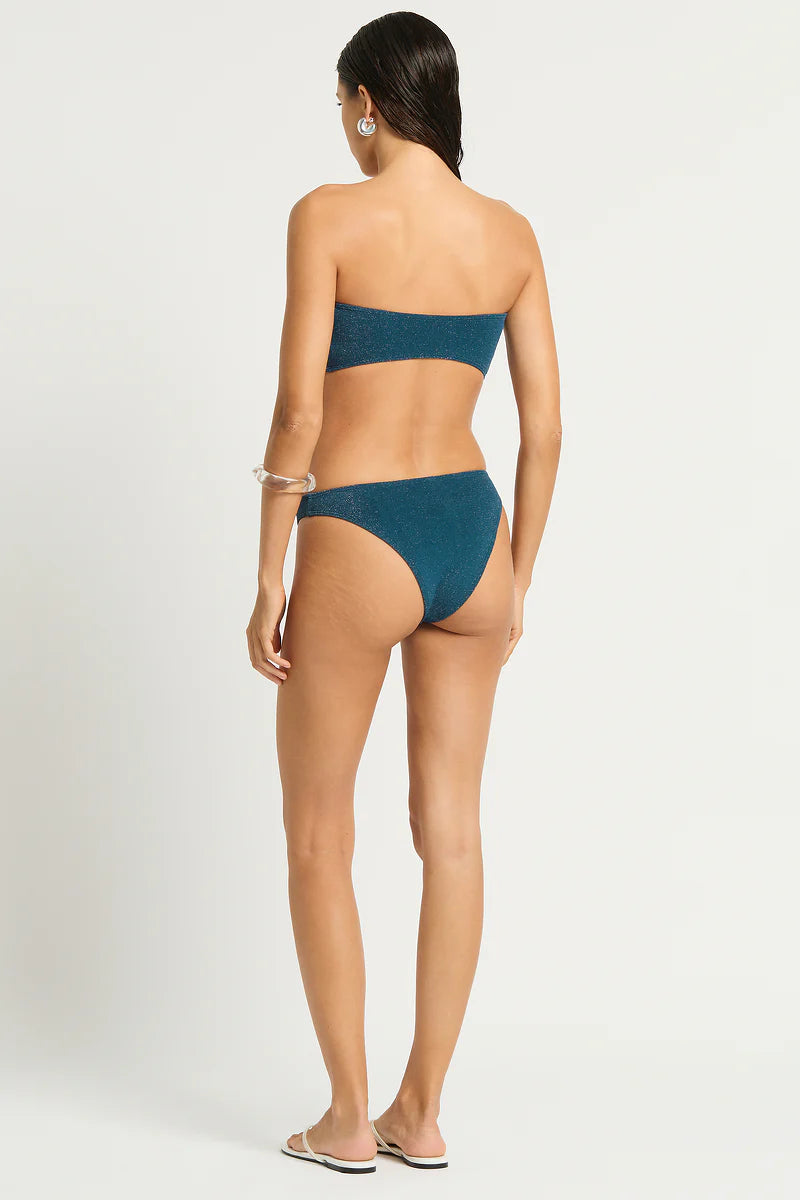 Model size S wearing Sign Brief in Ink and Blake Bandeau in Ink, back