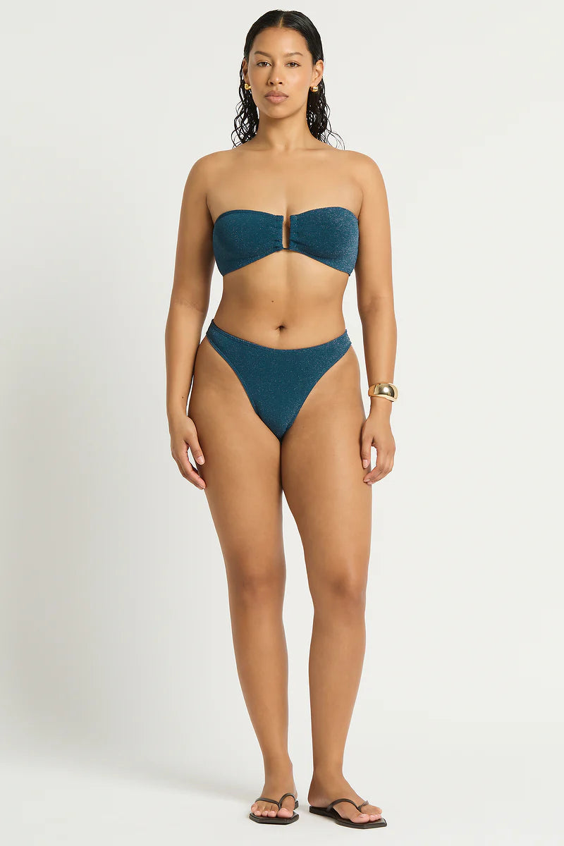 Model size M wearing Sign Brief in Ink and Blake Bandeau in Ink, front