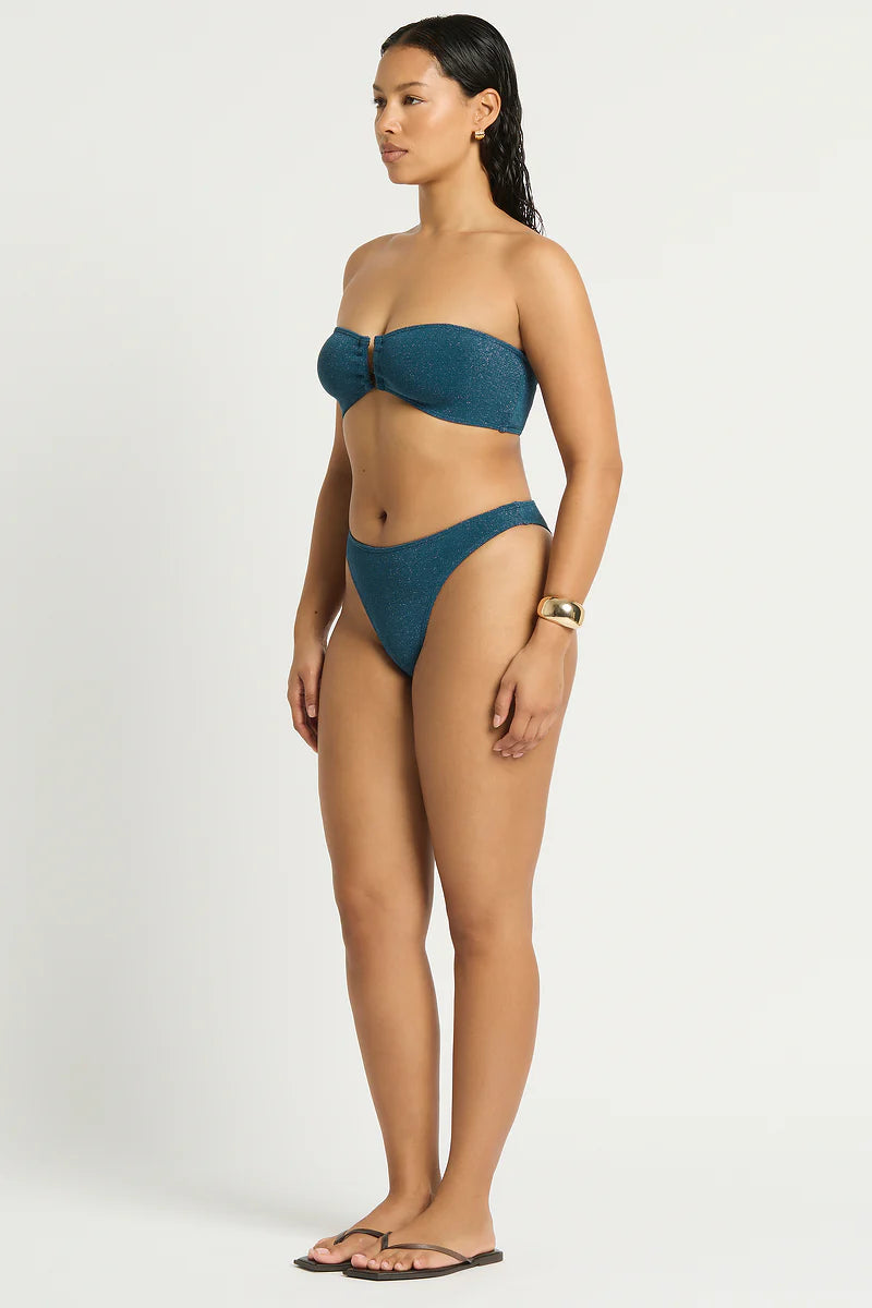 Model size M wearing Sign Brief in Ink and Blake Bandeau in Ink, side