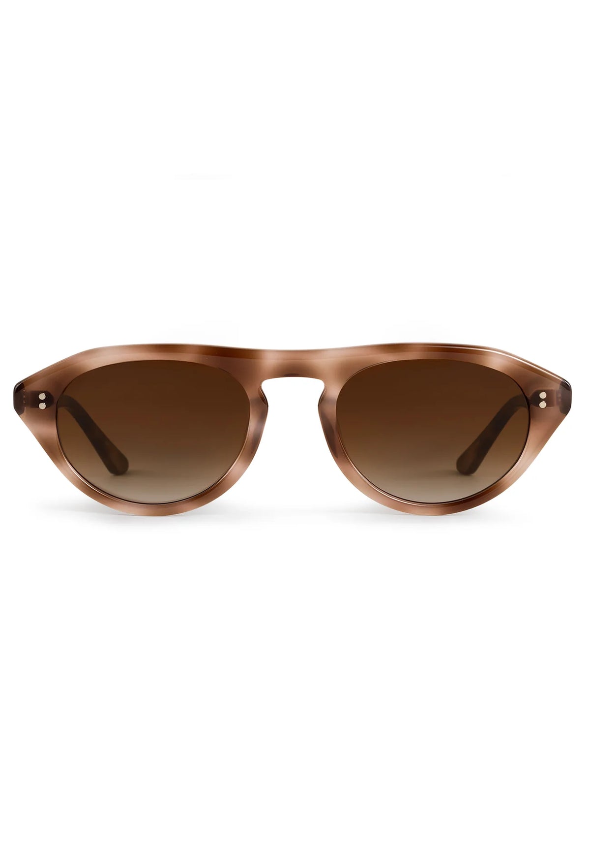 Oversized round sunglasses with a translucent brown acetate frame and matching brown gradient lenses, shown against a plain white background.