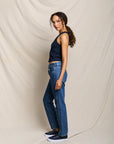 Blondie Tank in Navy side view on model