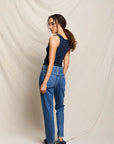 Blondie Tank in Navy back and partial side view on model