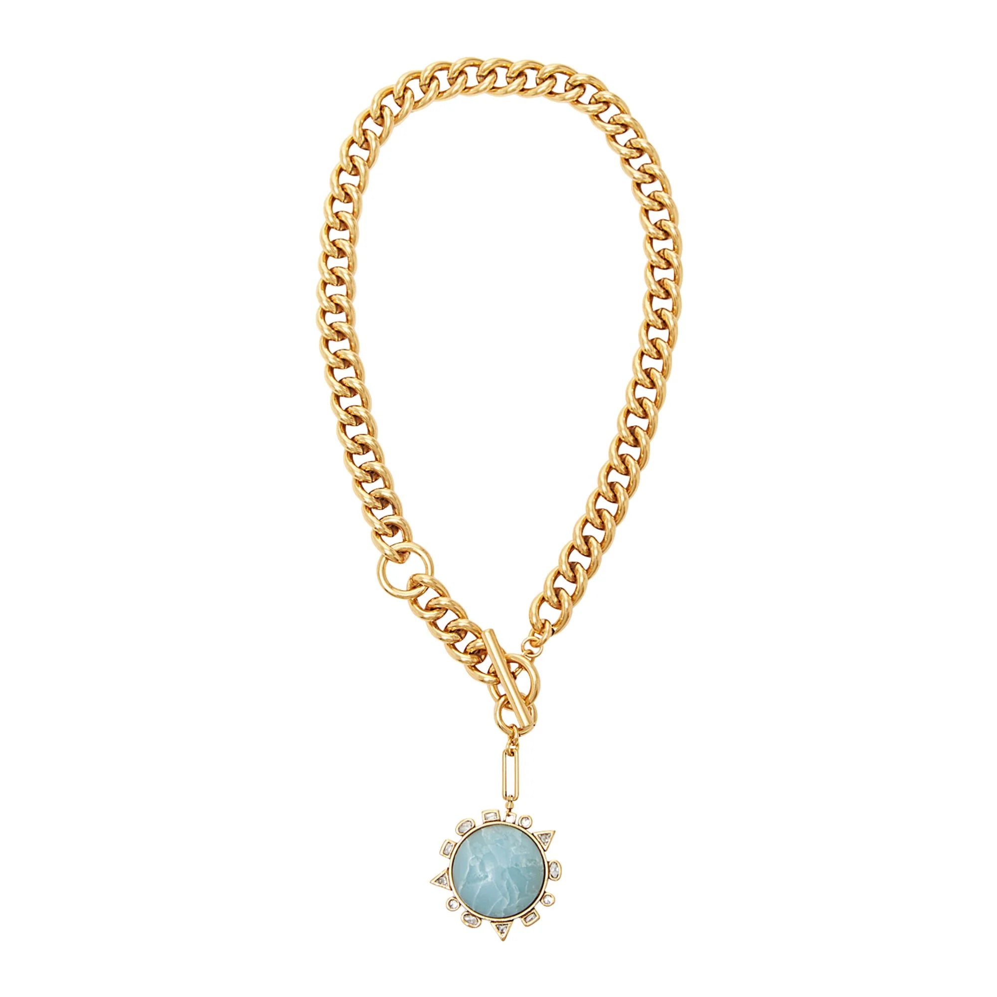 Odyssey Necklace in Baby Blue front view on white background