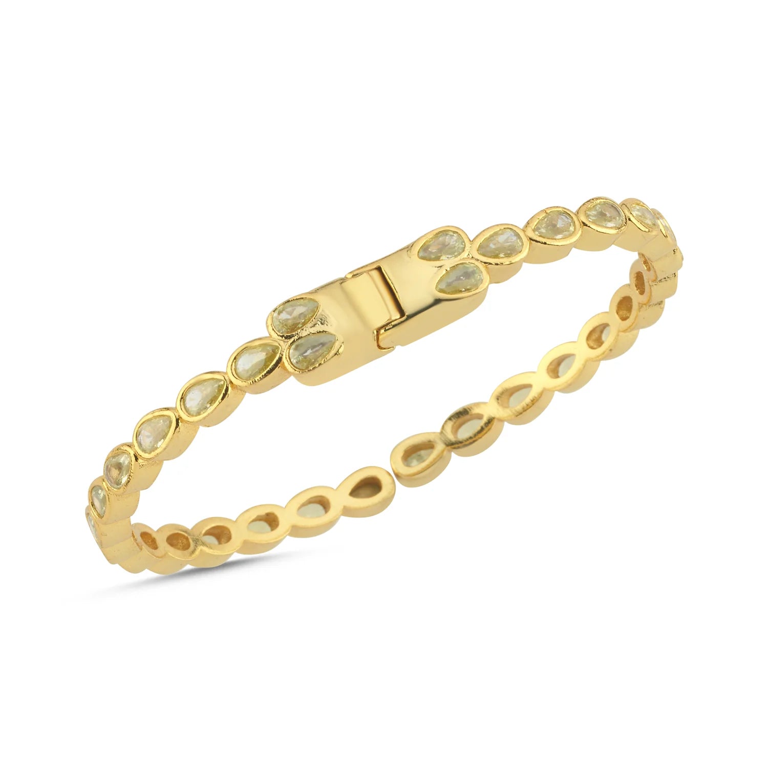Gold bracelet with gemstones on a white background