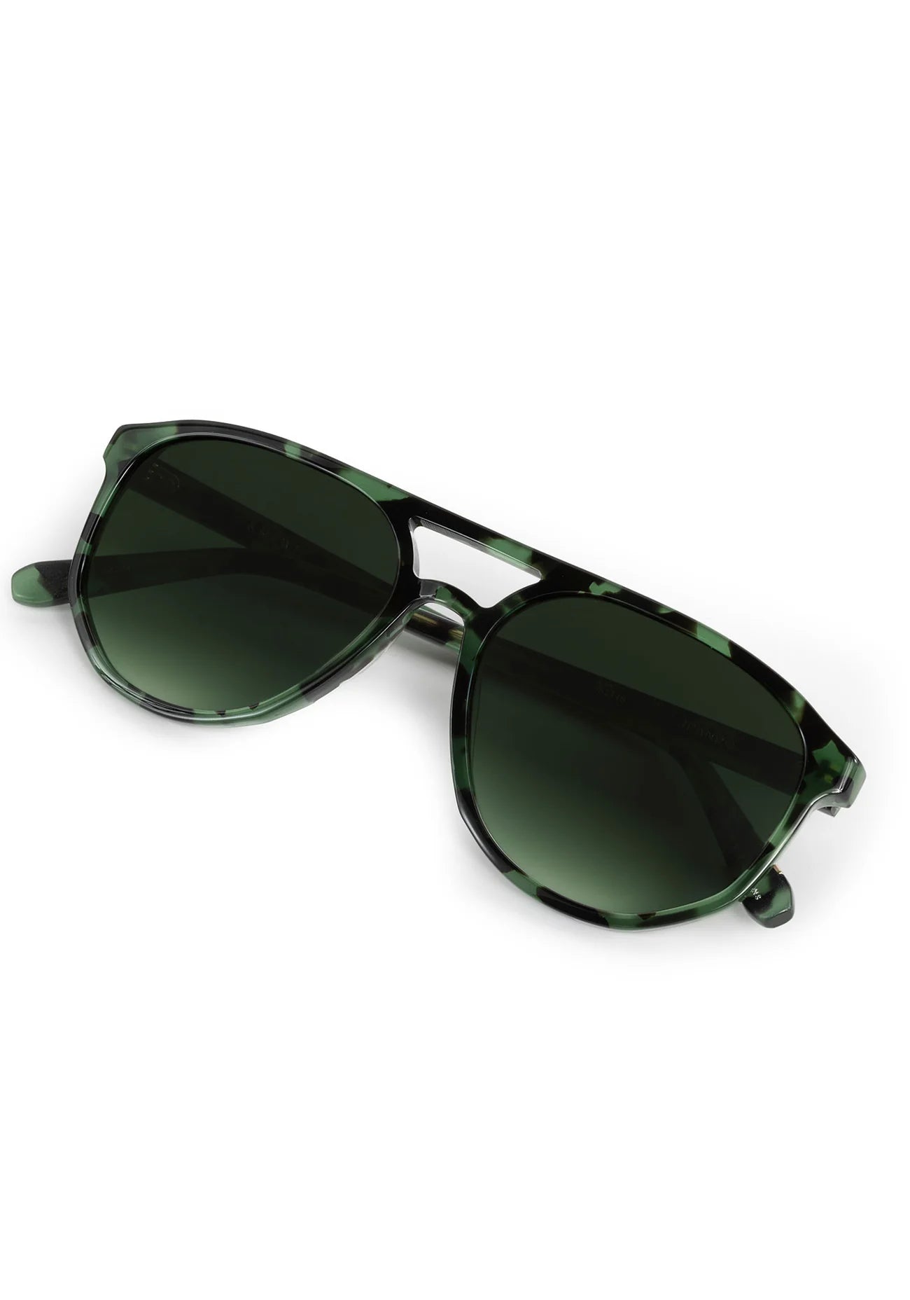 Green sunglasses with a white background