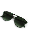 Green sunglasses with a white background