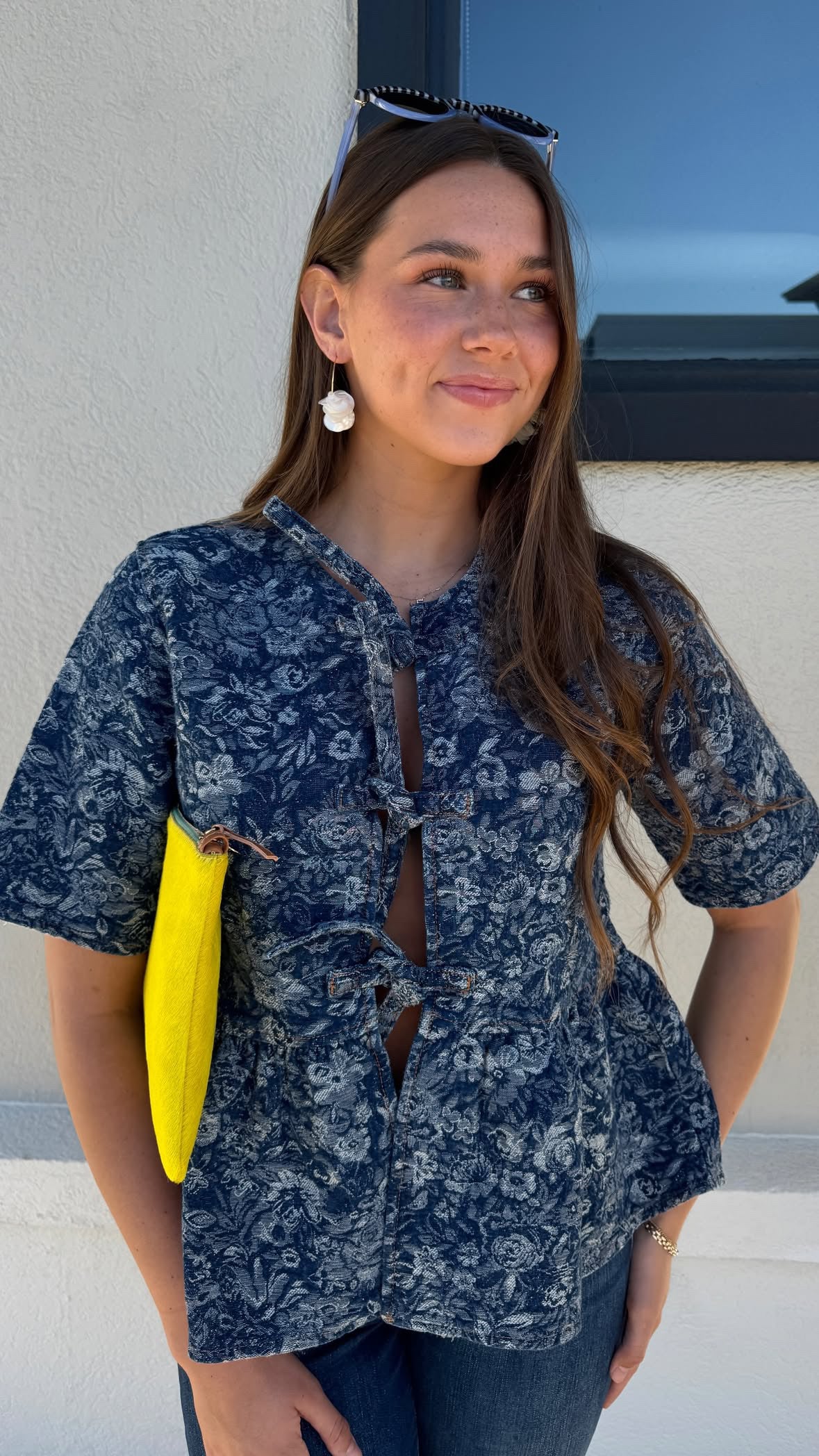 Tapestry Denim Peplum Blouse close up