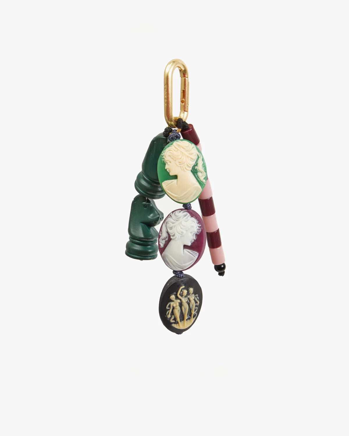 Multicolored pendant charm with classical design on a white background