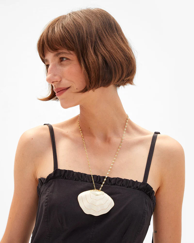 Clamshell Pendant Necklace front view on model