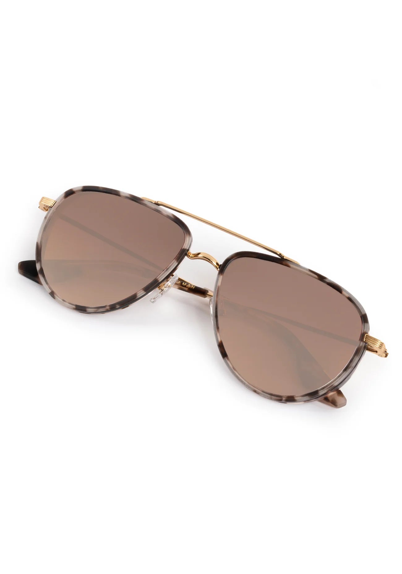 Coleman 24k Matte Black + Matte Sunday Tortoise Mirrored Sunglasses folded up