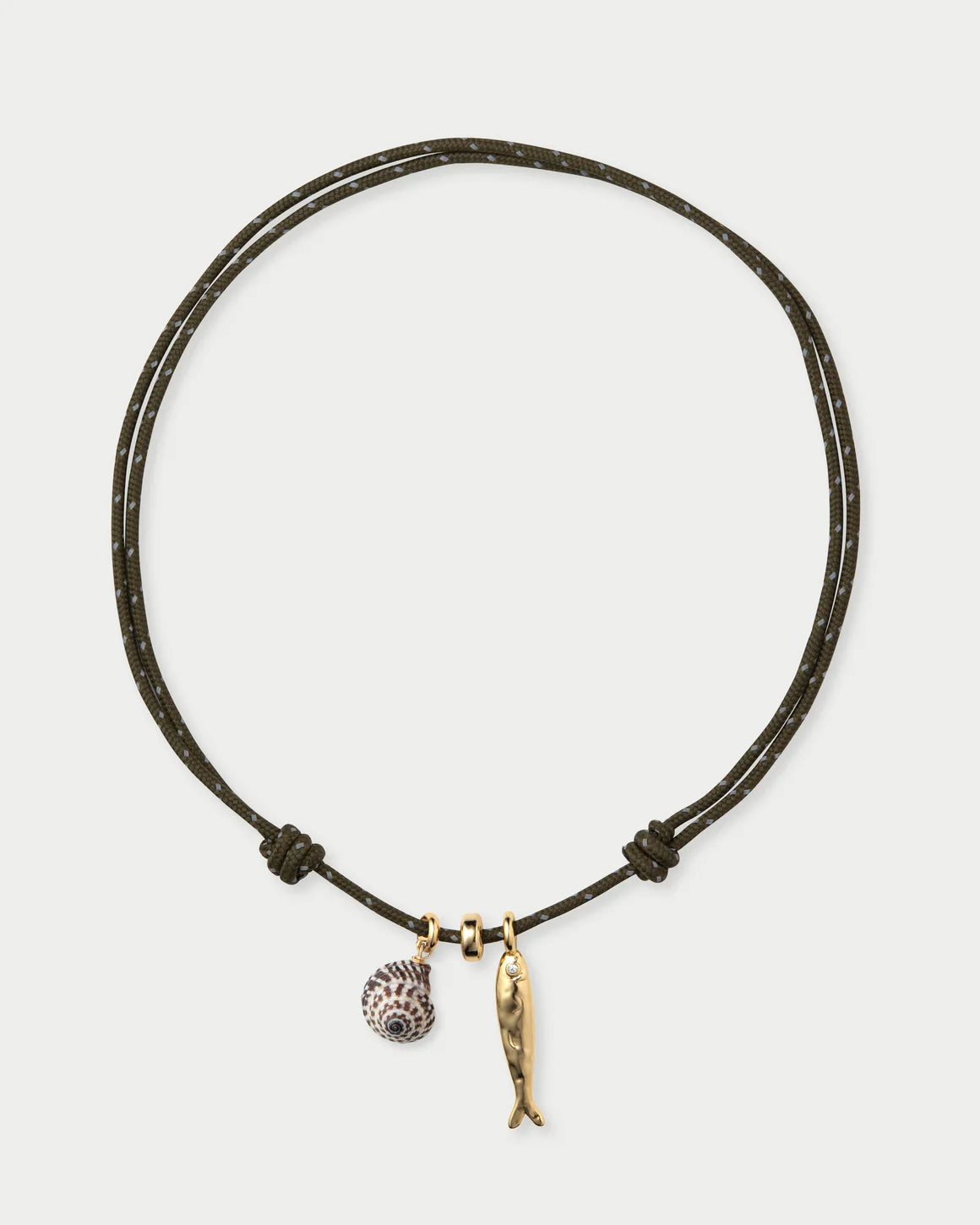 Necklace with two charms on a white background