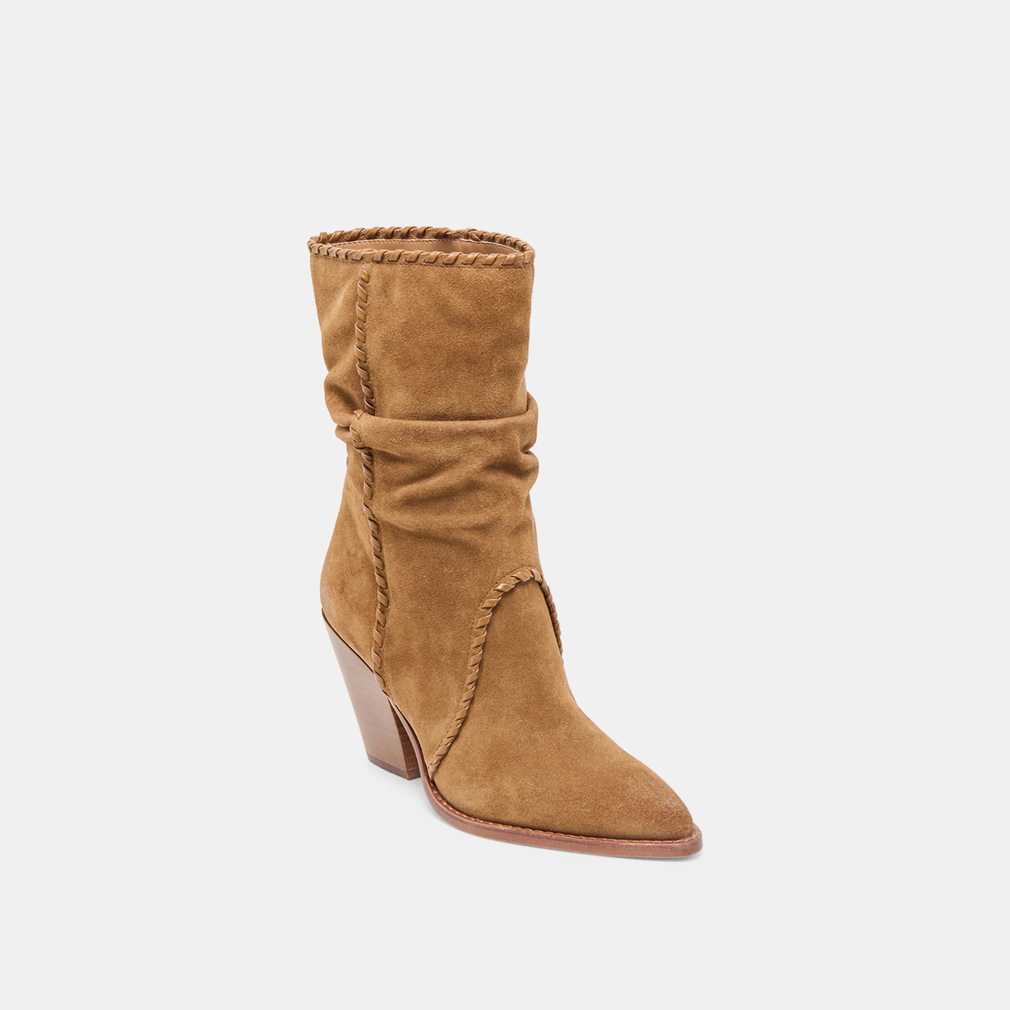 Brown suede ankle boot on a white background