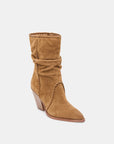 Brown suede ankle boot on a white background